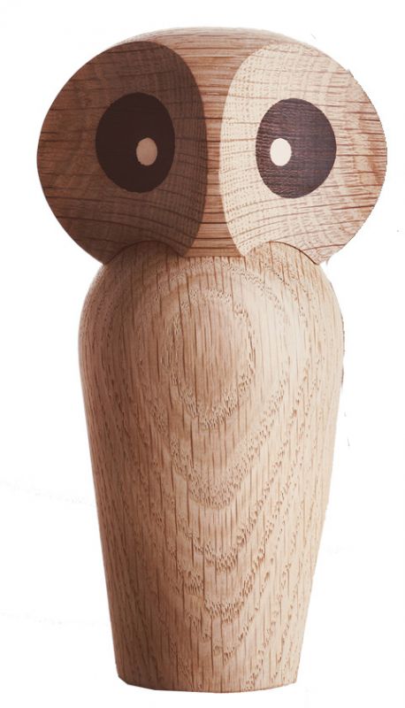 Holzfigur Eule, Architectmade Designobjekt, handgefertigt aus Eiche, dekorative Holzskulptur für Wohnaccessoires.